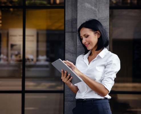 Worker using tablet